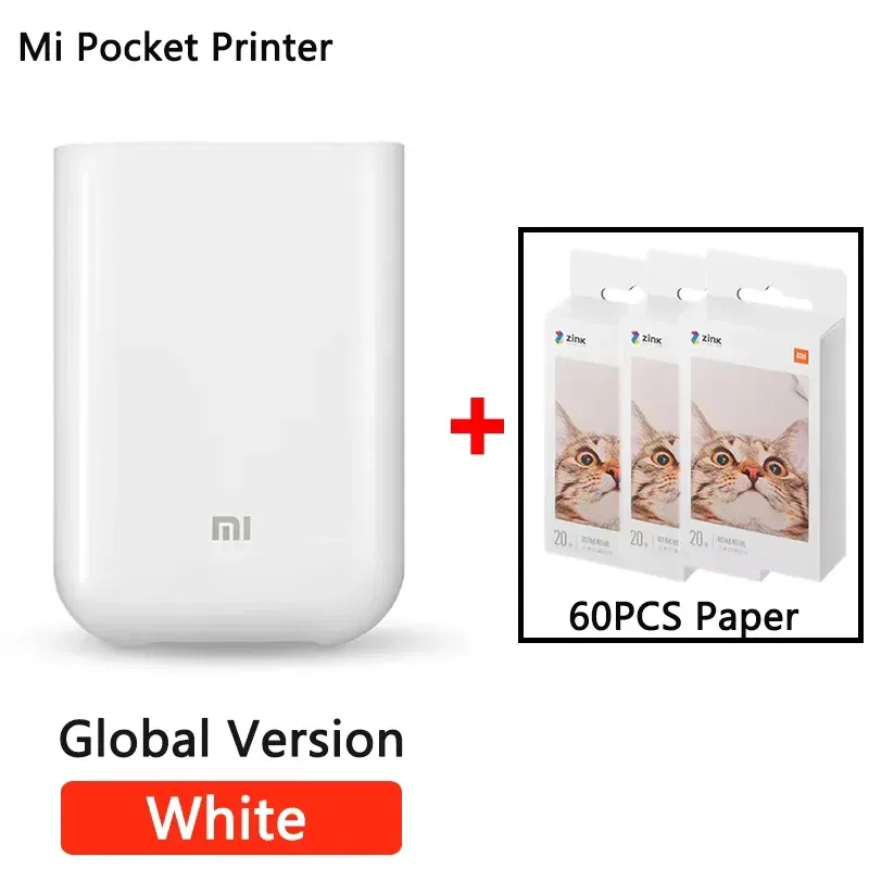 color: WHITE, Ships From: CHINA - Top Global Version Portable Pocket Photo Printer 300dpi Bluetooth-compatible DIY Share Smart Mobile Mini AR Printer