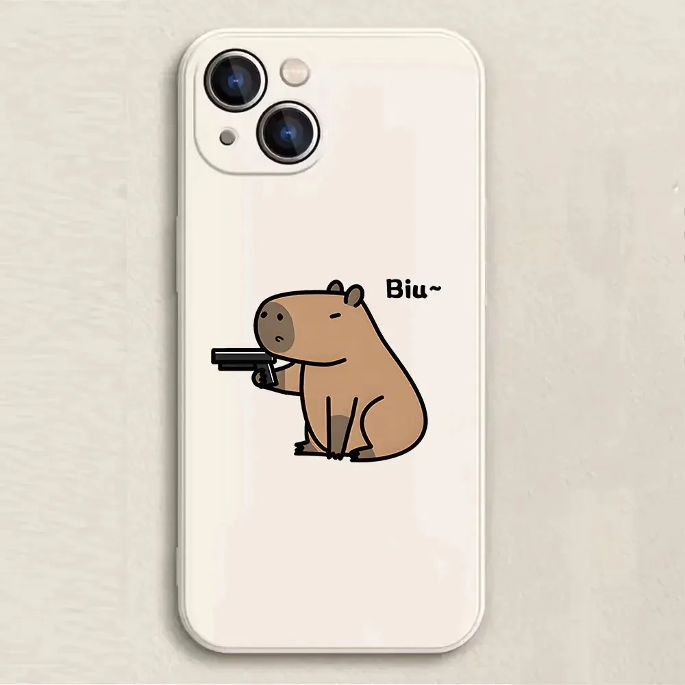 Color: Brown, Material: Genuine Leather - Cartoon Animal Capybara Phone Case For Samsung Galaxy S10 S20 S21 S22 S23 S24 FE Plus Ultra Note 20 Couple Paired Silicone Cover