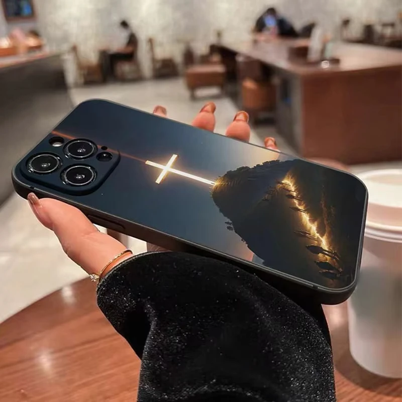 Color: Beige, Compatible-Phone Models: For iPhone 11 - Jesus Cross Painted Phone Case For iPhone 16 15 14 13 12 11 Pro Max XS X XR 7 8 Plus Mini SE 2020 2022