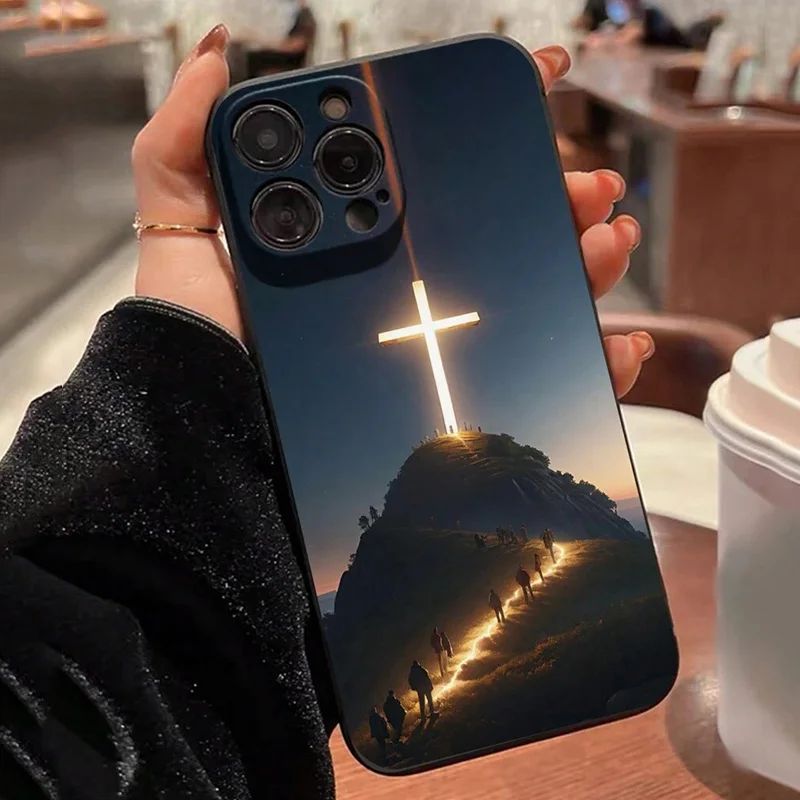 Color: Beige, Compatible-Phone Models: For iPhone 11 - Jesus Cross Painted Phone Case For iPhone 16 15 14 13 12 11 Pro Max XS X XR 7 8 Plus Mini SE 2020 2022