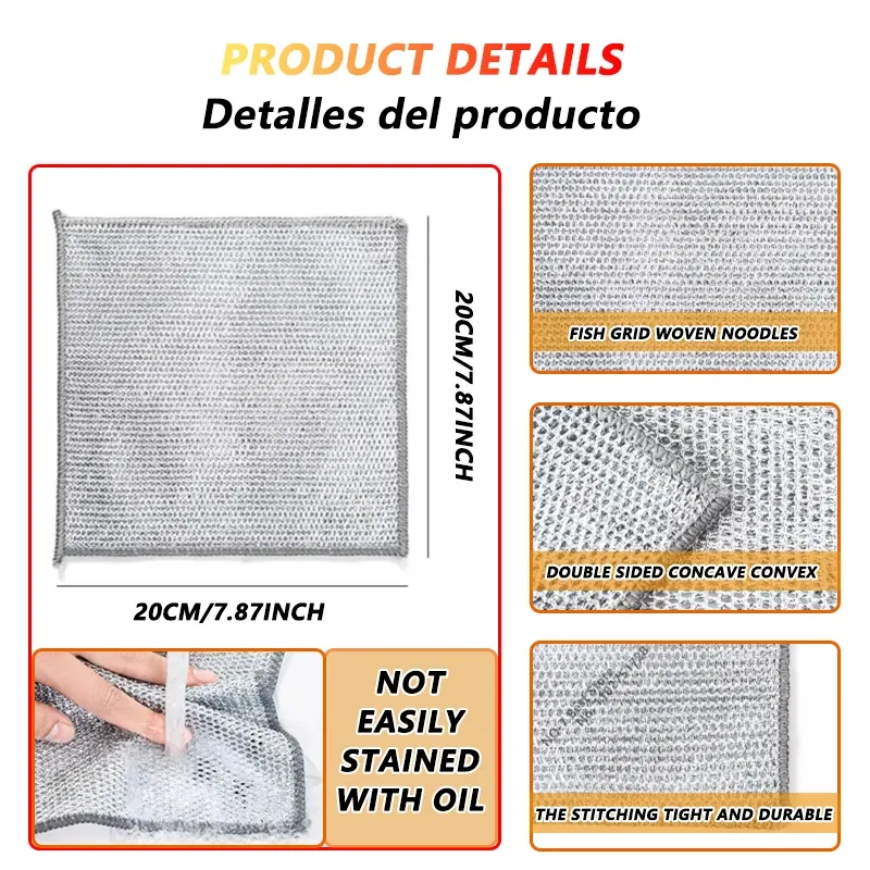 Color: green, Specification: 2pcs - Magic Cleaning Cloth Multipurpose Wire Miracle Cleaning Cloth Innovative Dishwashing Net Hand Towel for Kitchen Dishwashing Grid
