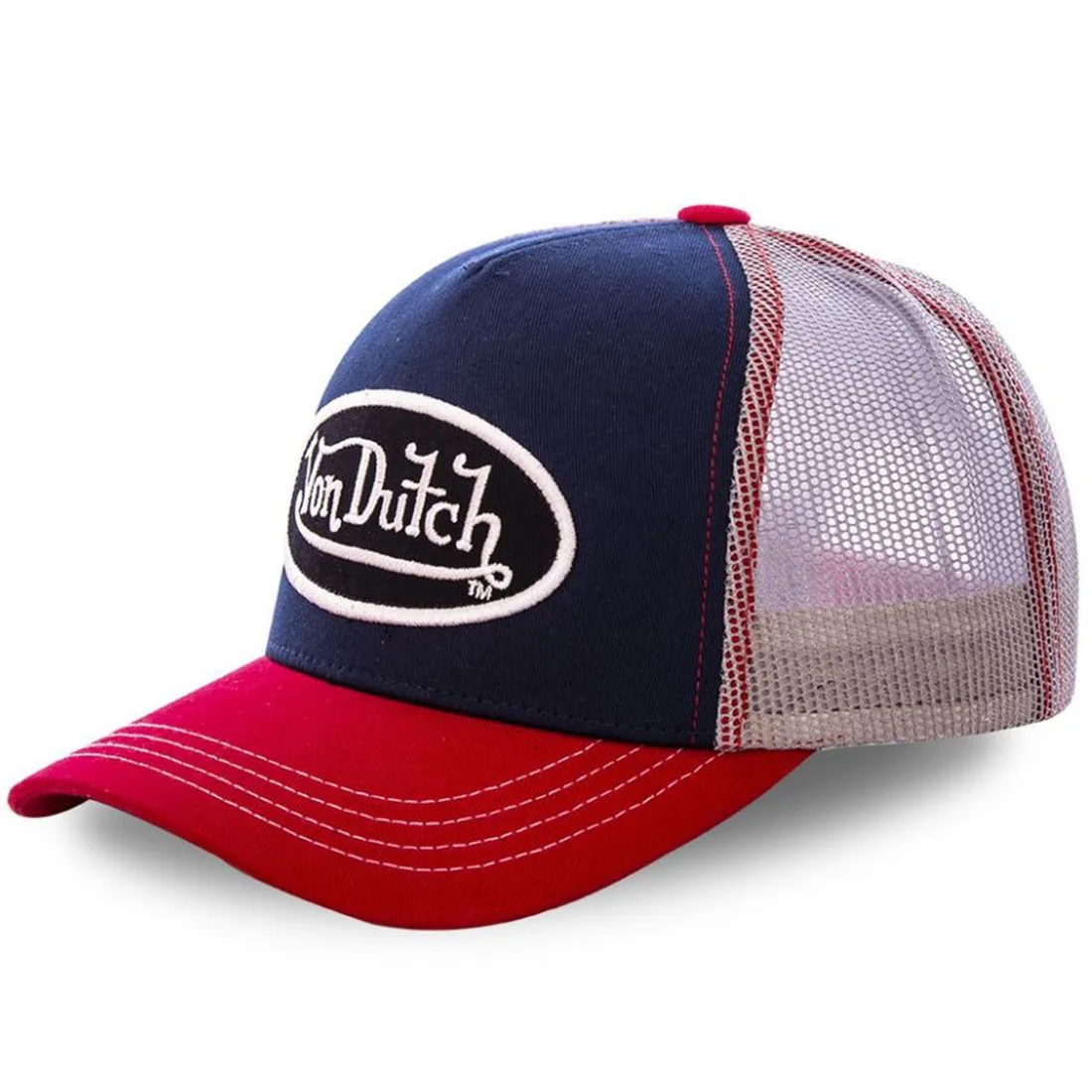 Color: WHITE - VON baseball cap Alphabet sunblock mesh embroidered trucker hat