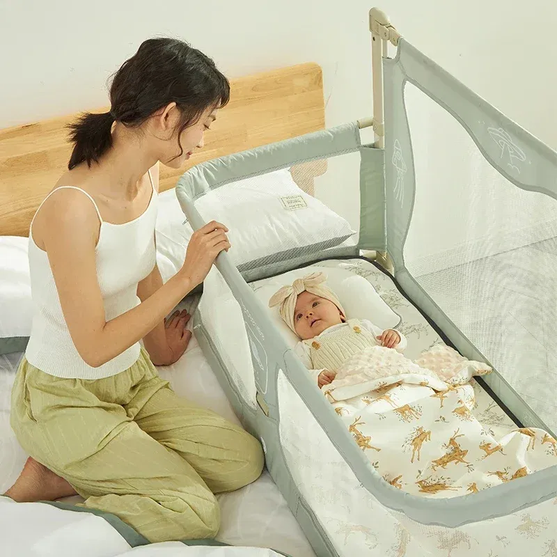 Color: Green, Ships From: CHINA - IMBABY Baby Safety Barrier Liftable Protective Side Bed 3 in 1 Baby Crib Portable Bed Rail Guard Sleeping Space for Baby Nest