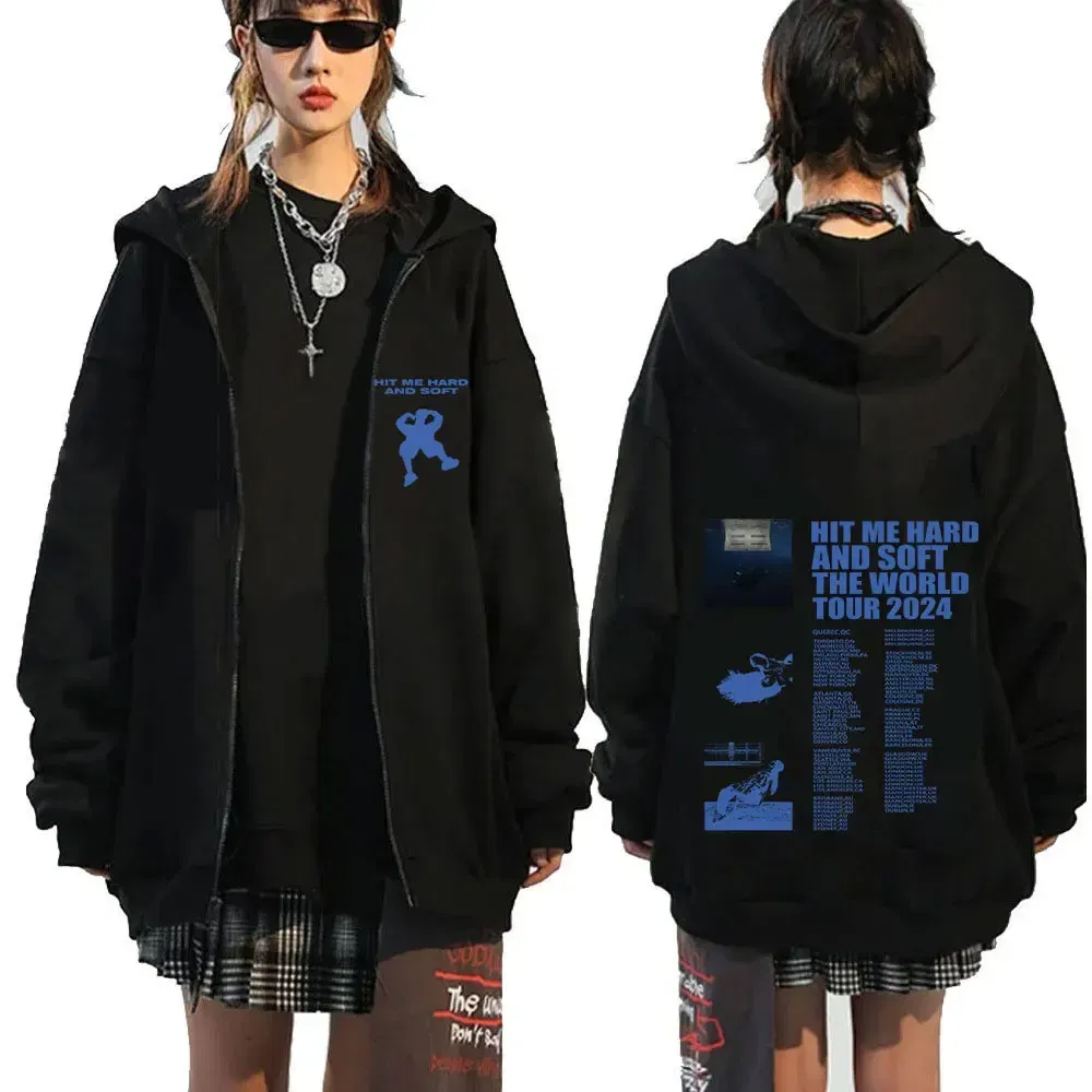 Color: Khaki, Size: XXXL - Hit Me Hard and Soft 2025 Tour Zipper Hoodies Fans Gift Men Women Clothing Pullovers Fashion Hip Hop Zip Up Sweatshirts Jackets