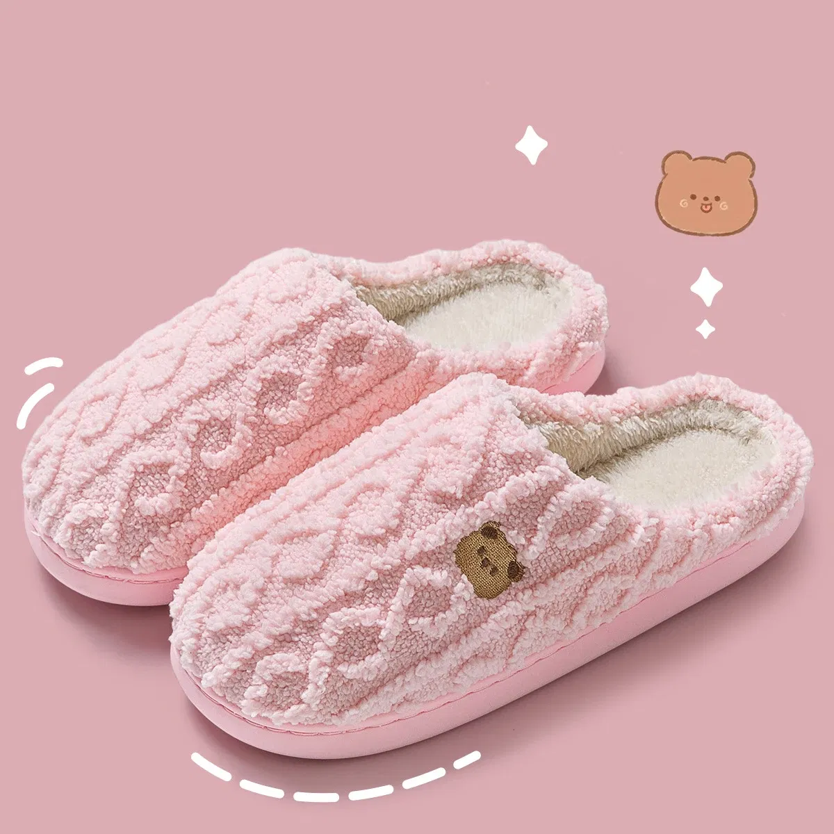 Color: Olivine, Shoe Size: 40-41, Ships From: CHINA - Gacimy Women Fur Plush Slippers Girls Cut Bear Fuzzy Indoor Flat Home Slides Bedroom Fur Shoes Winter Warm Fluffy Cotton Slipper