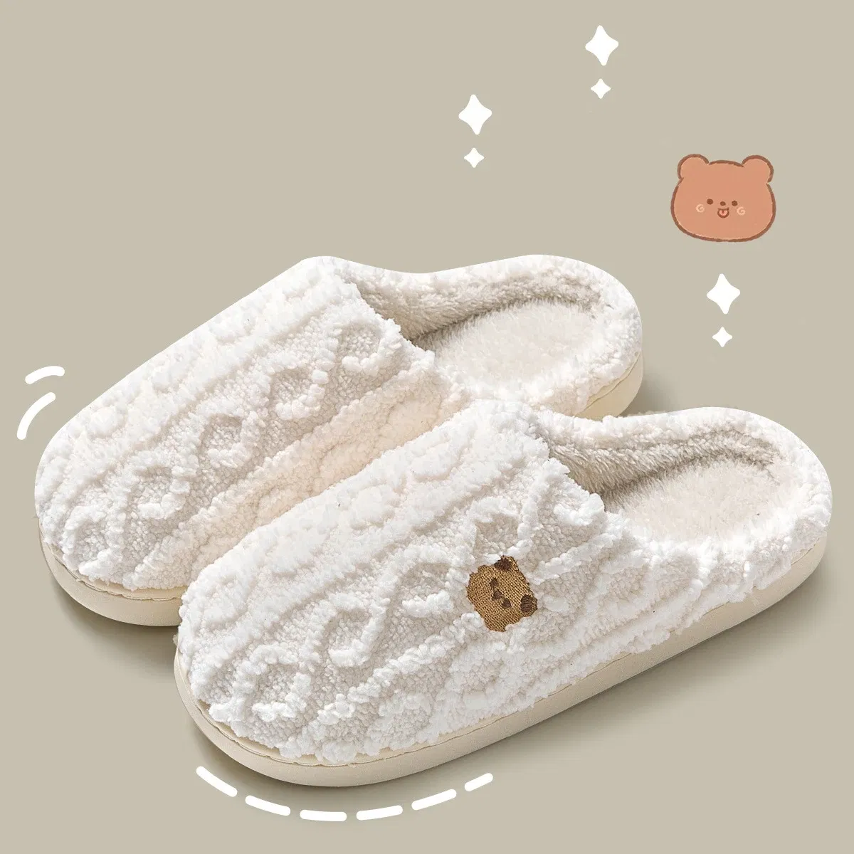 Color: Olivine, Shoe Size: 40-41, Ships From: CHINA - Gacimy Women Fur Plush Slippers Girls Cut Bear Fuzzy Indoor Flat Home Slides Bedroom Fur Shoes Winter Warm Fluffy Cotton Slipper