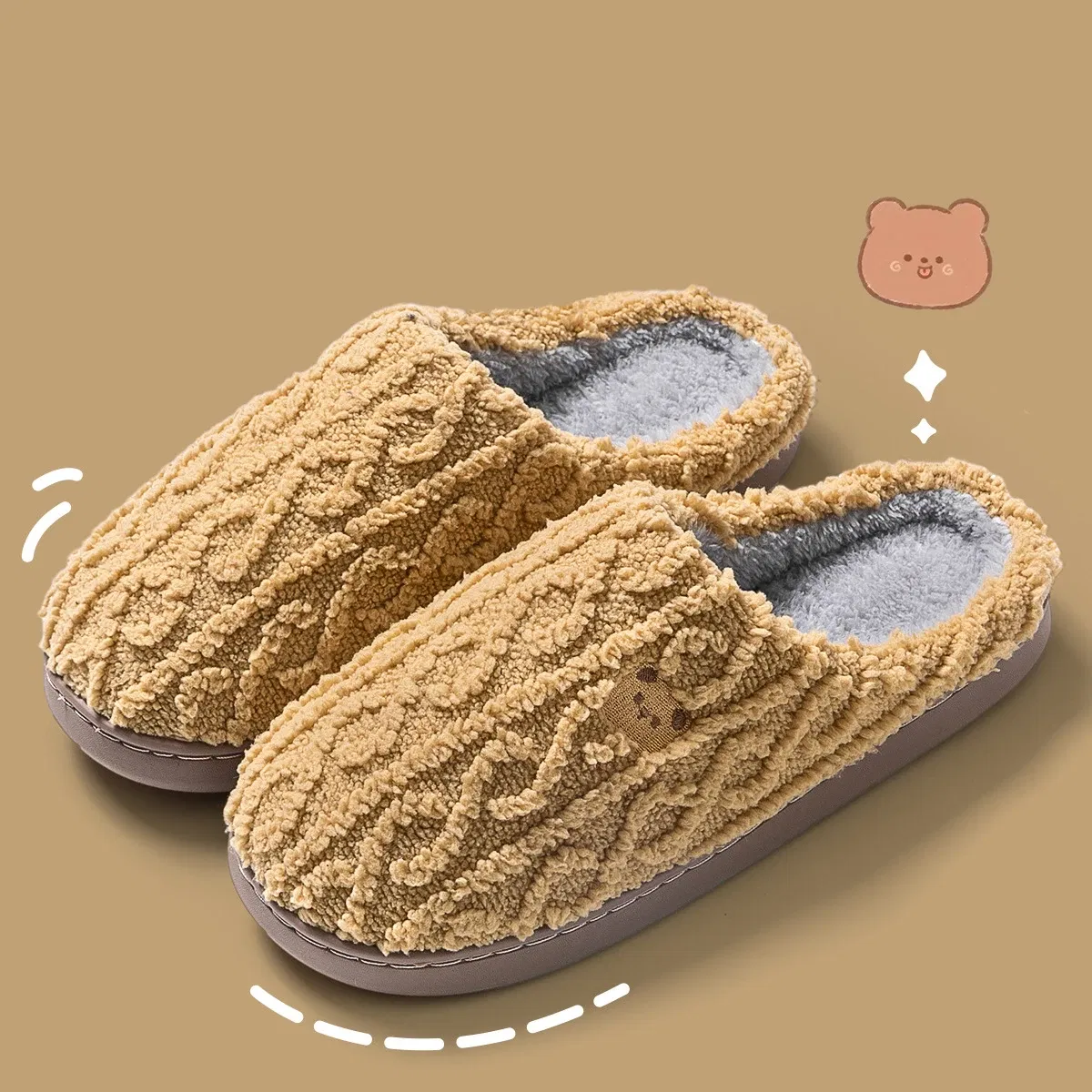 Color: Olivine, Shoe Size: 40-41, Ships From: CHINA - Gacimy Women Fur Plush Slippers Girls Cut Bear Fuzzy Indoor Flat Home Slides Bedroom Fur Shoes Winter Warm Fluffy Cotton Slipper