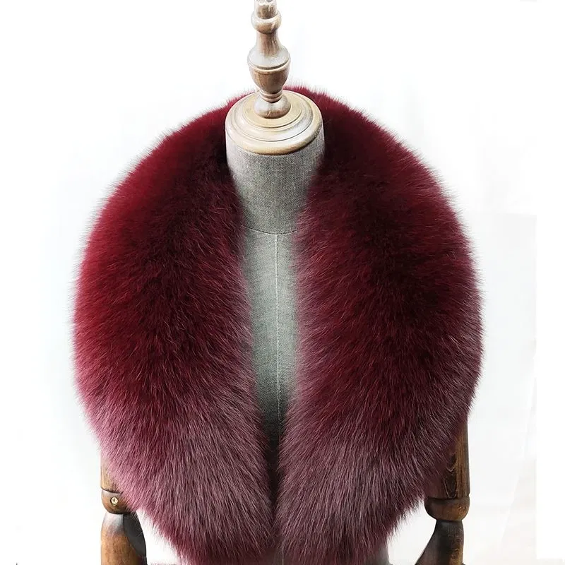Color: Silver, Size: XL - 100% Natural Real Fox Fur Collar For Women Men Coat Jacket Fur Scarf Winter Extra Large Size Neck Warmer Fur Scarf Shawls Wraps