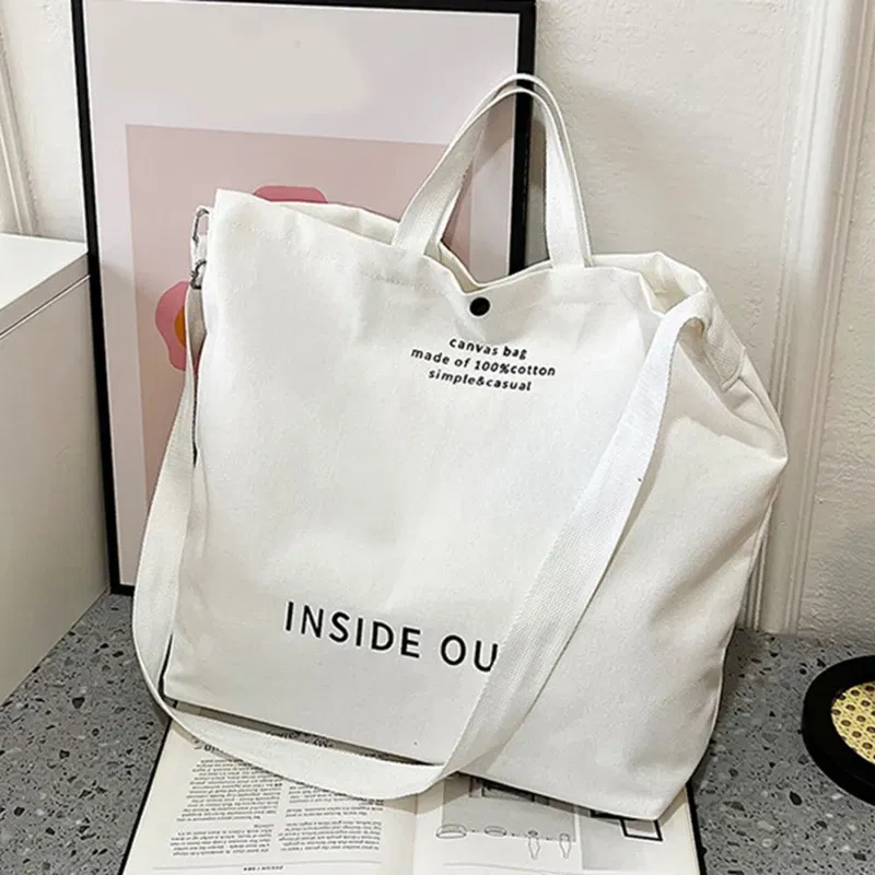 Color: Beige - High Quality Canvas Men and Women Simple Cross-body Bag Wash Canvas Thick Handbag Large Capacity Arts Students Package Satchel