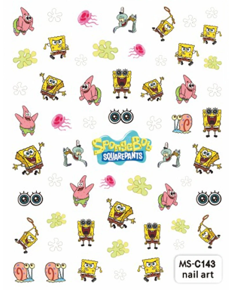 Color: Blue - 1PCS Miniso Spongebob Cartoon Nail Stickers Nail Art Decoration Cute Hello Kitty Stitch Nail Art Stickers Nail Art Supplies