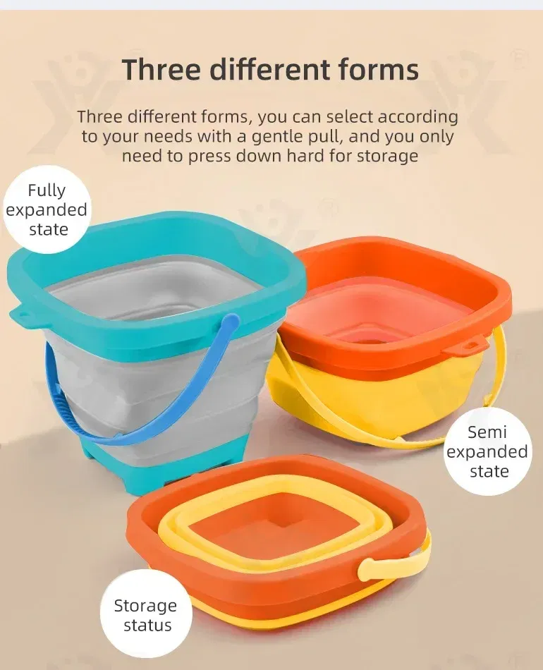 Color: Dark Khaki - Collapsible Beach Sand Toys for Kids Travel Beach Toys for Kids with Foldable Sand Bucket Beach Shovel Toys Kit for Toddlers