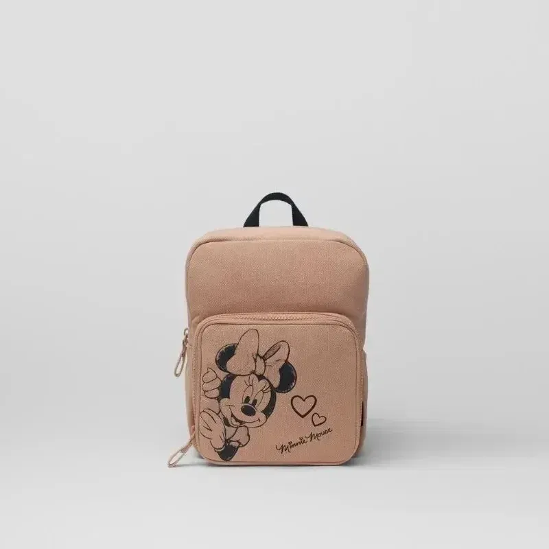 Color: Khaki - Disney New Mickey Cartoon Fashion Backpack Women's Minnie Canvas School Bag Boys and Girls Fashion Large Capacity Backpack