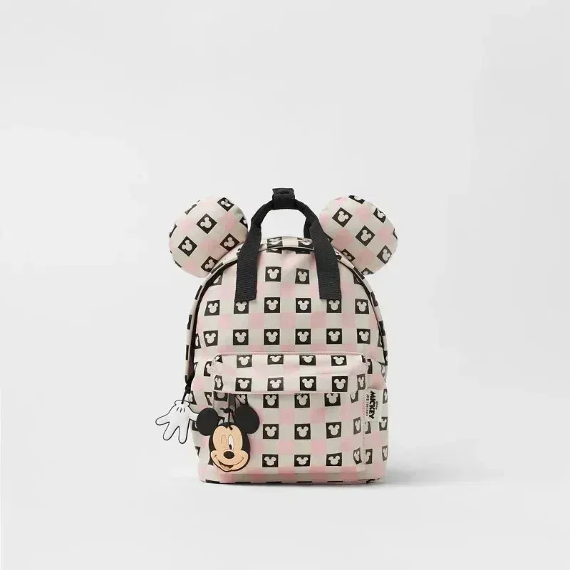 Color: Khaki - Disney New Mickey Cartoon Fashion Backpack Women's Minnie Canvas School Bag Boys and Girls Fashion Large Capacity Backpack