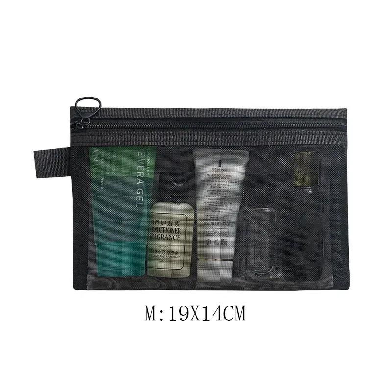 Color: black - Fashion Small Large Black Organizer Toiletry and Makeup Pouch Transparent Mesh Zipper Cosmetic Bag Women Necessary Organizer