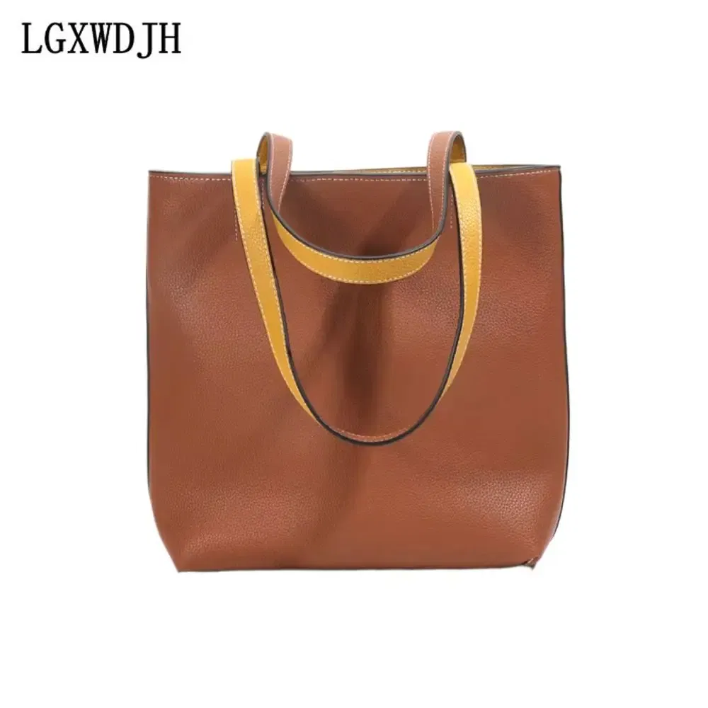 High-class bucket-type large-capacity ladies Shoulder bag Simple Commuter Autumn and Winter Tote Bag Double-sided Handbag woman