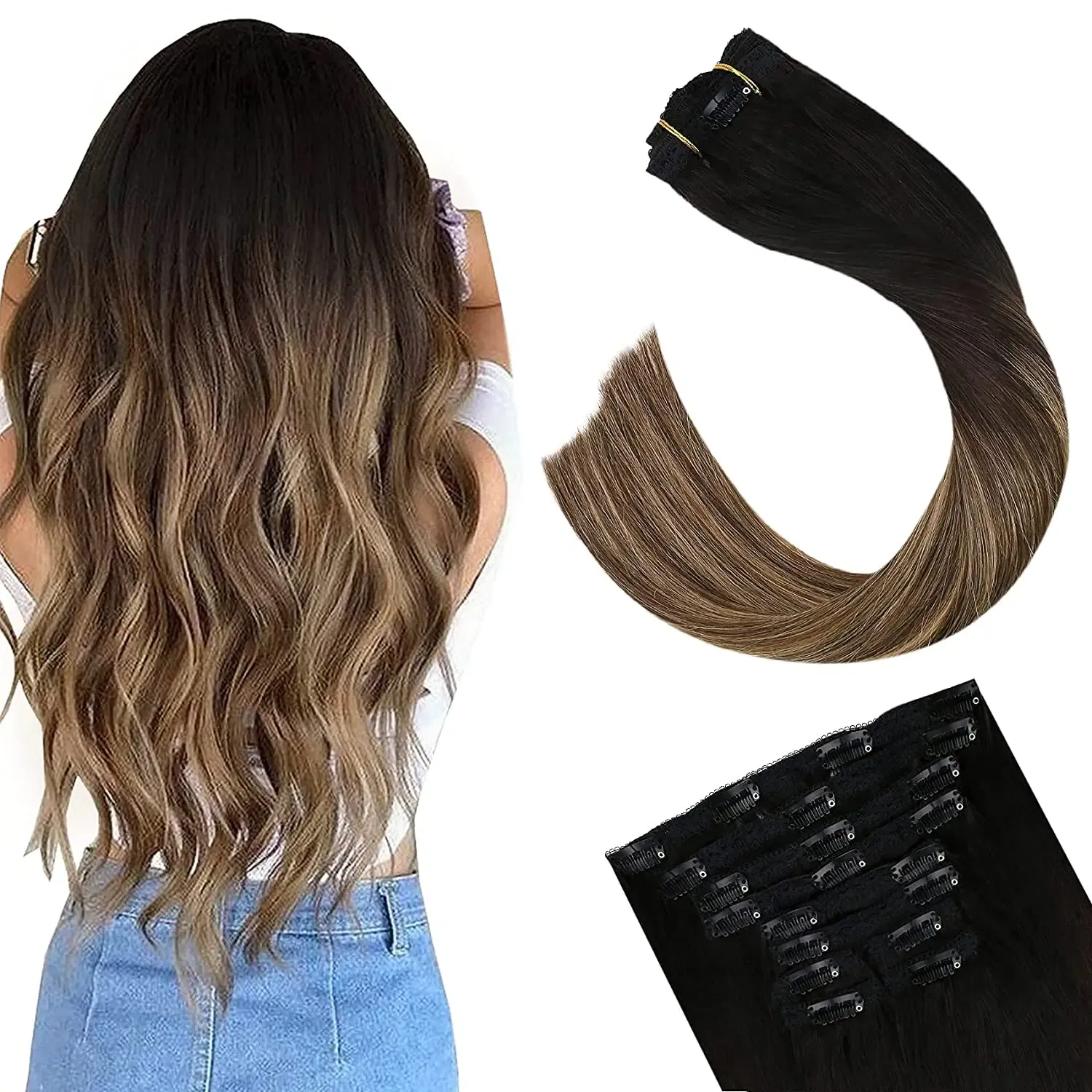 Color: Purple, Length: 18 inches, Weight Per Package: 120g/Set - [16 Colors] Ugeat Clip in Hair Extensions Human Hair 14-22" Double Weft Remy Hair Full Head Clip in Extensions for Woman 7Pcs