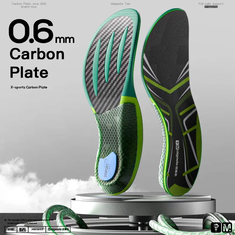 Color: green, Shoe Size: 2.5 - Mcgola Racing Running Special Insole Marathon Physical Examination Full-Length Real Carbon Plate Running Enhancement with Speed Rebound