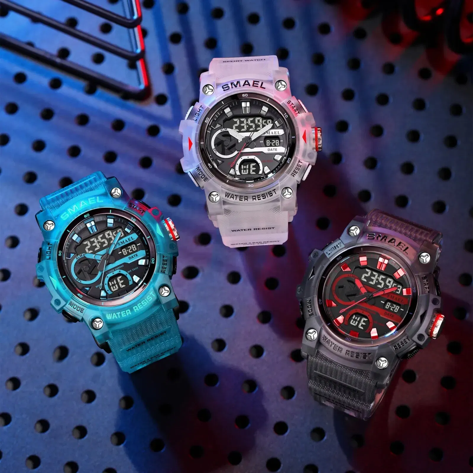 Color: WHITE - SMAEL Sport Watches Waterproof Digital LED Display Analog Alarm Clock 8086 Young Fashion Quartz Wristwatches
