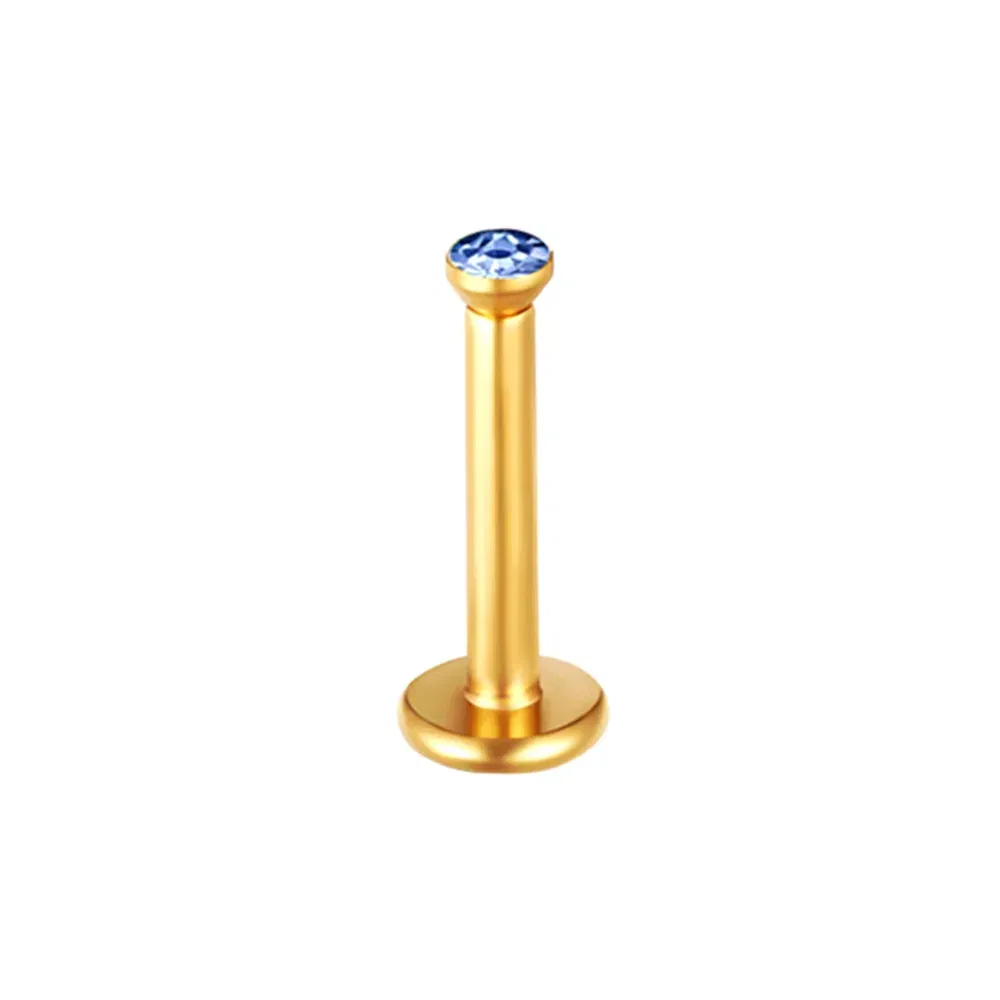 Metal color: Light Yellow Color - 2X 16g 1.2mm Crystal Steel -Gold- Labret Ring Bar Ear Cartilage Tragus Monroe Lip Nose Stud Internally Threaded Piercing