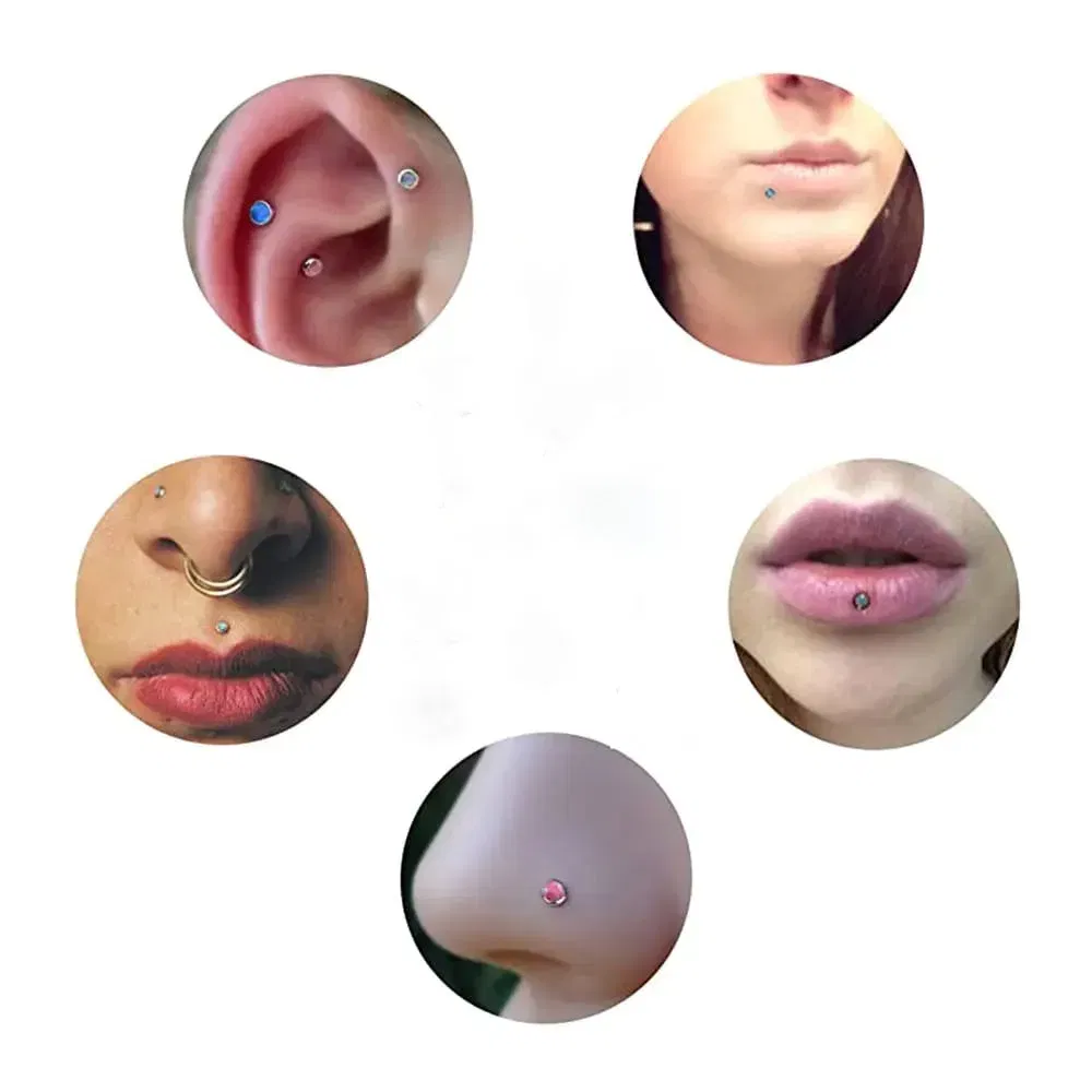 Metal color: Light Yellow Color - 2X 16g 1.2mm Crystal Steel -Gold- Labret Ring Bar Ear Cartilage Tragus Monroe Lip Nose Stud Internally Threaded Piercing