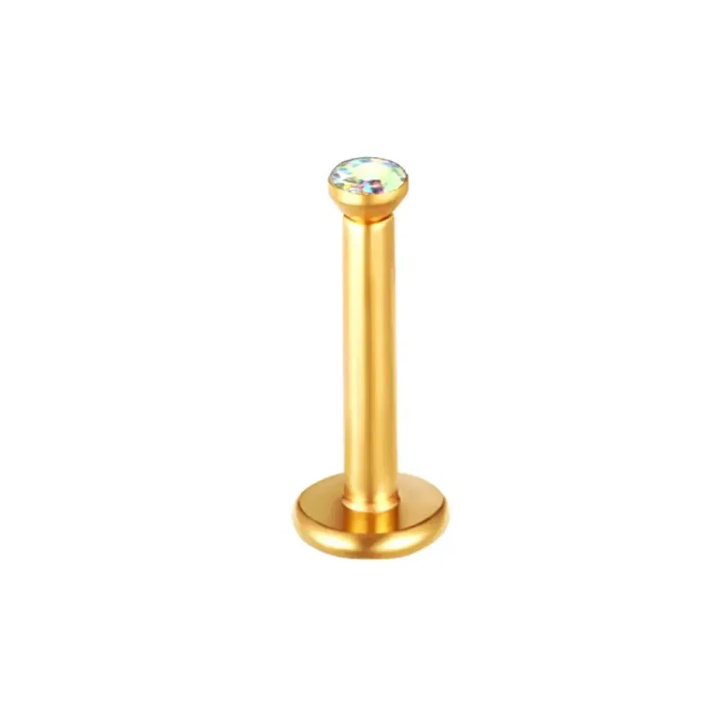 Metal color: Light Yellow Color - 2X 16g 1.2mm Crystal Steel -Gold- Labret Ring Bar Ear Cartilage Tragus Monroe Lip Nose Stud Internally Threaded Piercing