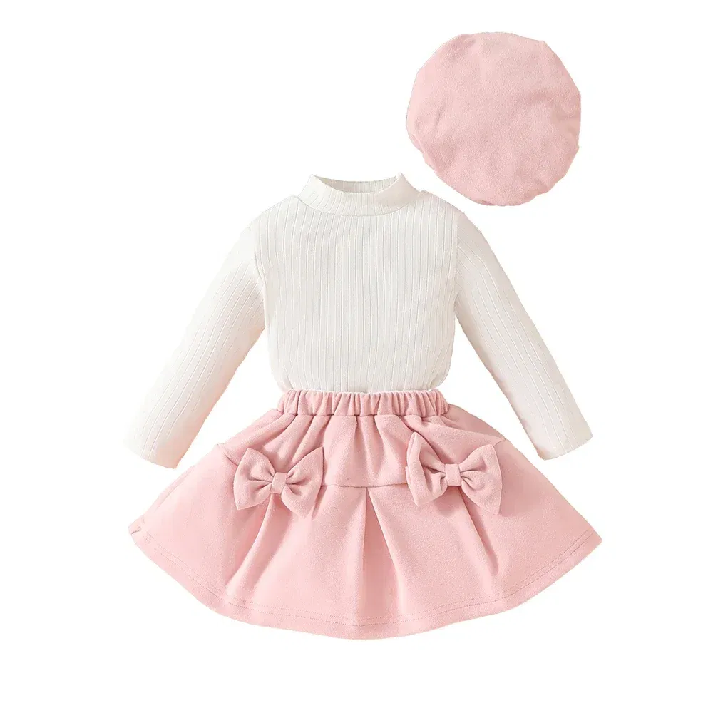 Color: Lavender, Kid Size: 5t - Baby Girls Clothes New Year Set 0-3Y Long Sleeve Big Bow Top Irregular Skirt and Beret 3Pcs Toddler Christmas Clothes