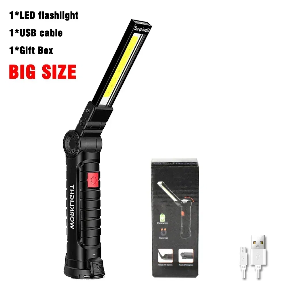 Emitting Color: Blue - COB LED Work Light Dimmable USB Rechargeable LED Flashlight Inspection Lamp With Magnetic Hook Power Bank 18650 Battery Torch