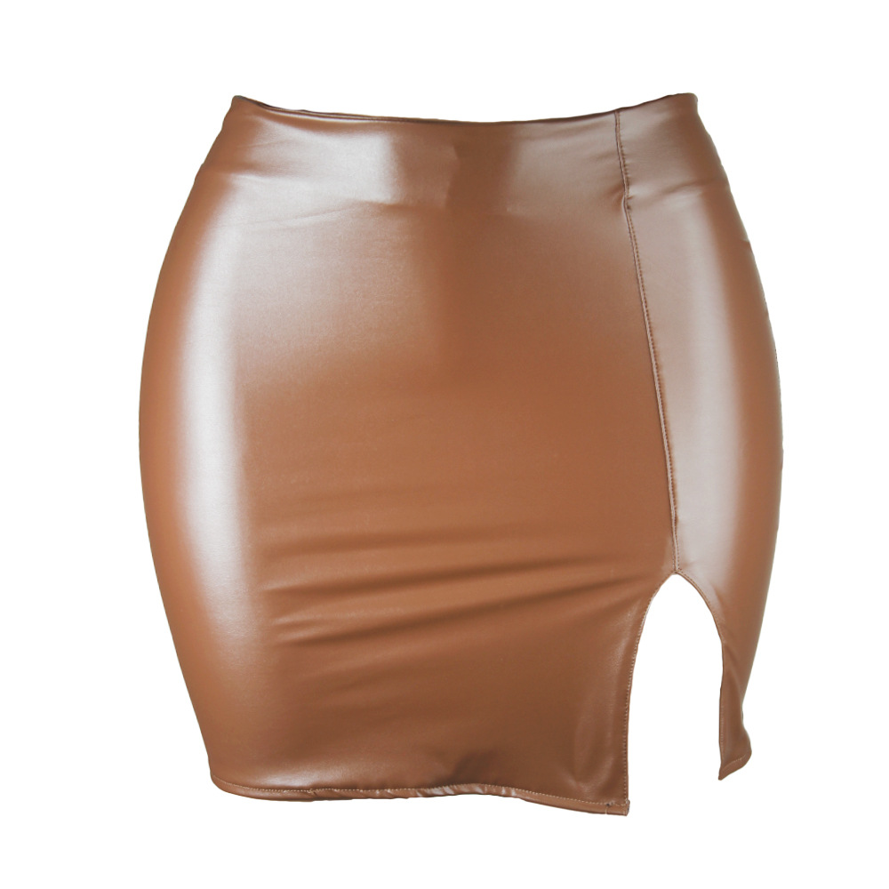 Color: SKY BLUE, Size: M - S M L XL XXL Women's Skirt High Waist Split Leather Skirt Wrap Hip Skirt Plus Size Pencil Skirt