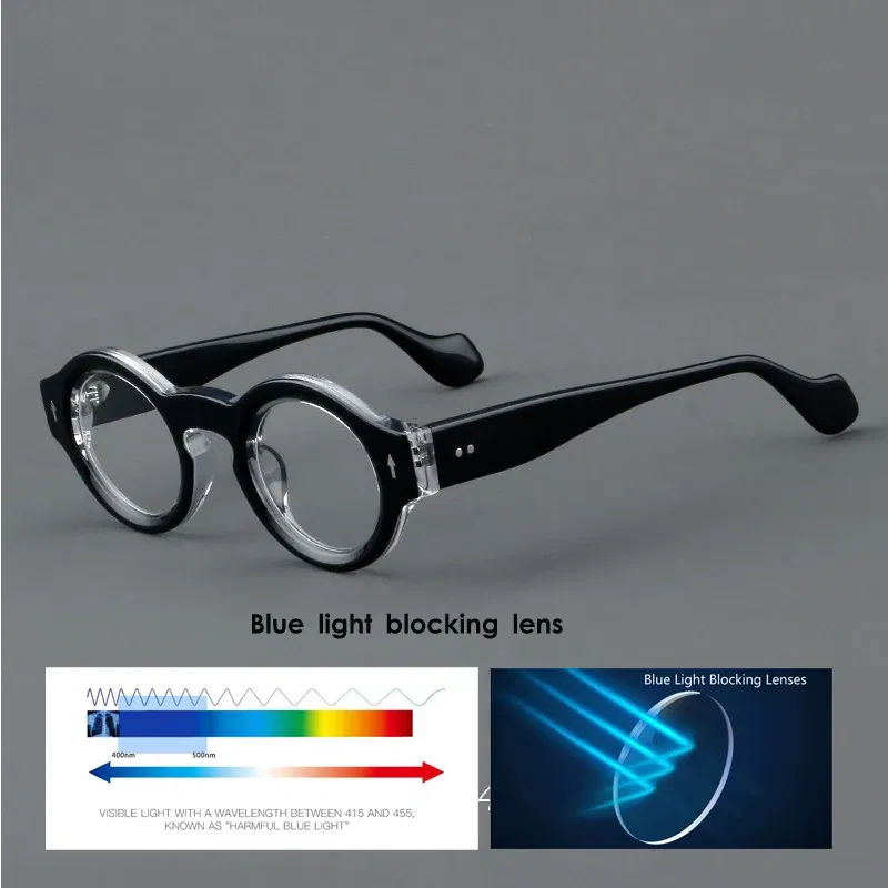 Frame Color: black, Eye Prescription: +200 - VCKA Round Acetate Reading Glasses Frame Retro Men Prescription Anti-blue discolor Women Custom Optics Retro Eyewear +0.50to +10