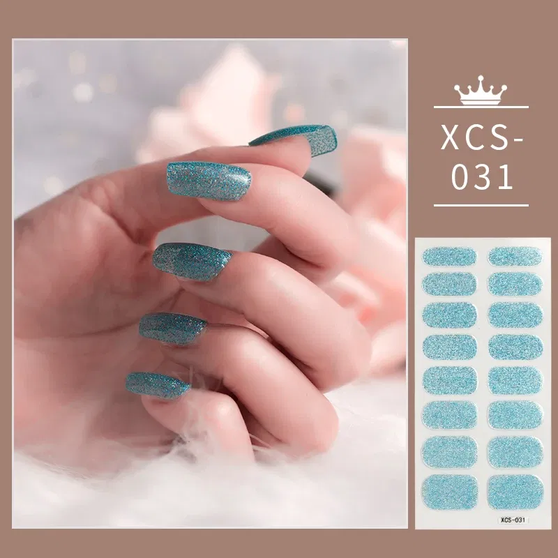 Color: Tan/Khaki - 1pc Nail Art Sticker Laser Shiny Sequins Polish Wraps Double Ended Adhesive Strips Fashion Stickers Manicure Decor