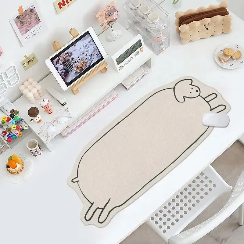 Color: WHITE - Water Proof Mouse Pad Gamer Leather Carpet? Cute Cow Large Mousepad XXL Laptop White Kawaii Desk Mat Keyboard Computer Anime Cat