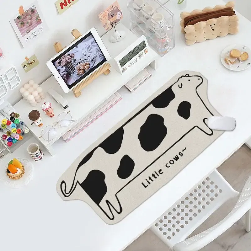 Color: WHITE - Water Proof Mouse Pad Gamer Leather Carpet? Cute Cow Large Mousepad XXL Laptop White Kawaii Desk Mat Keyboard Computer Anime Cat