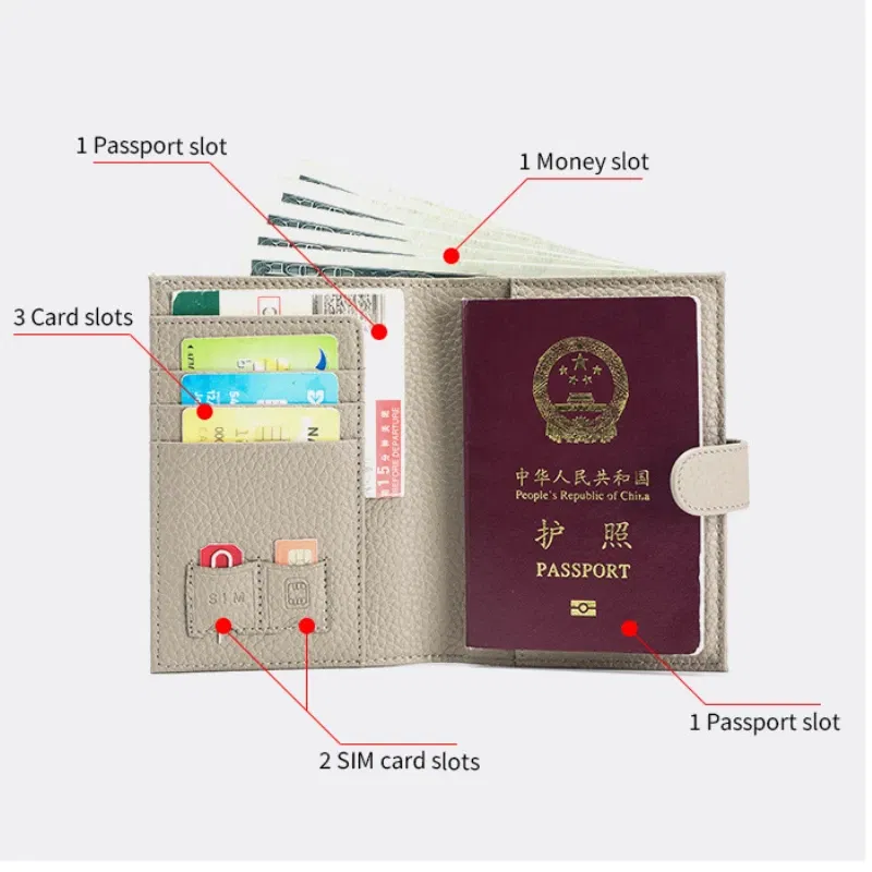 Color: Beige - Genuine Leather RFID Travel Passport Cover Case Wallet Bag Card Holder Cowhide Coin Purse Document Cover Flight Men Women