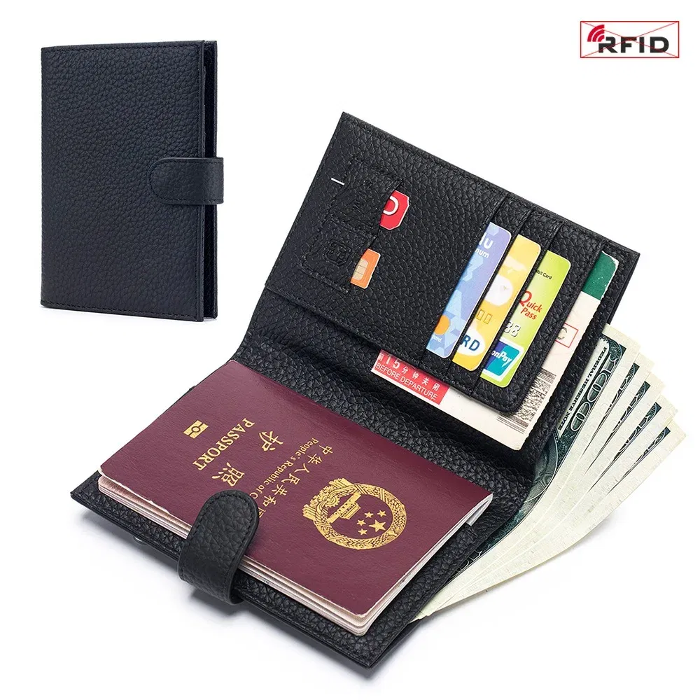 Color: Beige - Genuine Leather RFID Travel Passport Cover Case Wallet Bag Card Holder Cowhide Coin Purse Document Cover Flight Men Women