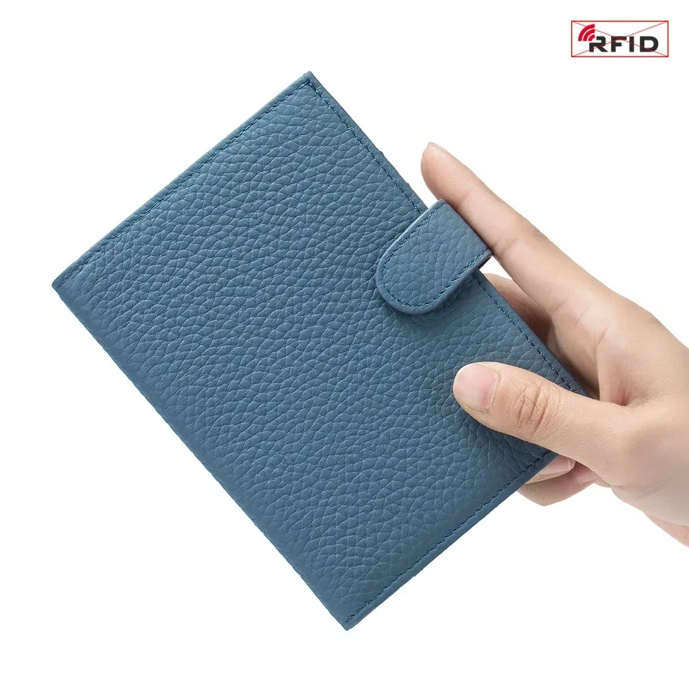 Color: Beige - Genuine Leather RFID Travel Passport Cover Case Wallet Bag Card Holder Cowhide Coin Purse Document Cover Flight Men Women