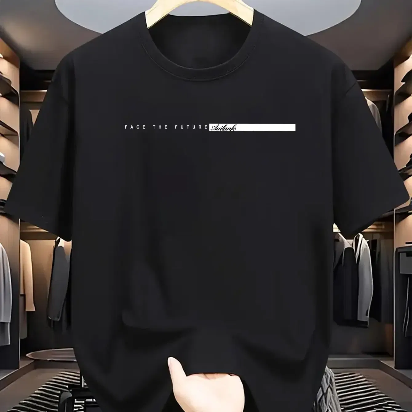 Color: black, Size: S - Summer men's 100% cotton casual loose fit large letter print round neck short sleeved T-shirt top High Street Unisex style