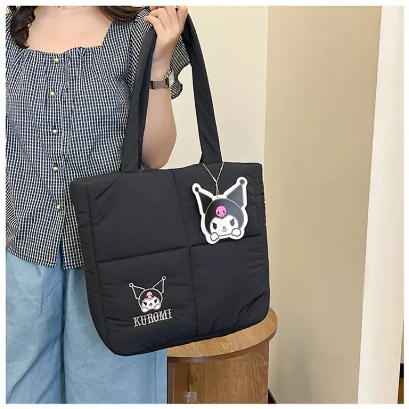 Color: Blue, Size: Extra Large - 2024 New Sanrio Handbag Cartoon Cute Down Fabric Kuromi Tote Bag Shoulder Pacha Dog Cute Stationery Bag Large Capacity Handbag