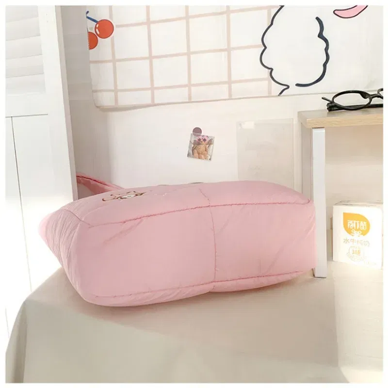 Color: Blue, Size: Extra Large - 2024 New Sanrio Handbag Cartoon Cute Down Fabric Kuromi Tote Bag Shoulder Pacha Dog Cute Stationery Bag Large Capacity Handbag