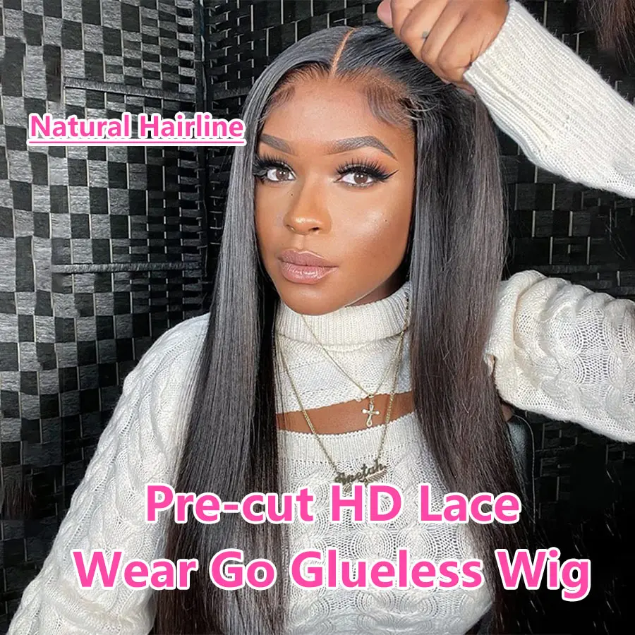 Hair Color: #1B, Density: 200%, Ships From: CHINA, Stretched Length: 34inches - Glueless Wear and Go Bone Straight Lace Front Wigs 4x4 5x5 Pre-Cut Lace Wig Human Hair Ready To Wear Lace Closure Wig For Women