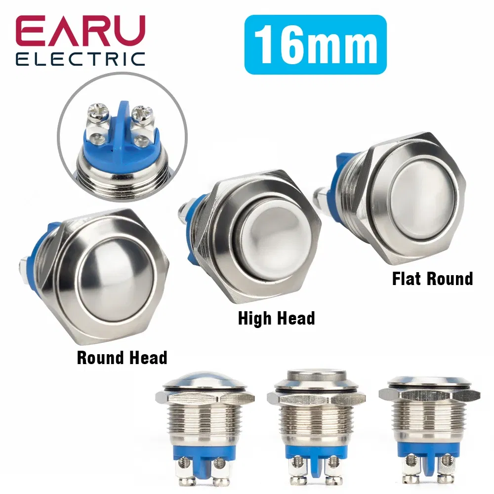 Color: Blue - 16mm 1NO High Flat Head Waterproof Momentary Reset Metal Push Button Switch Screw Terminal Car Engine Doorbell PC Power Switch
