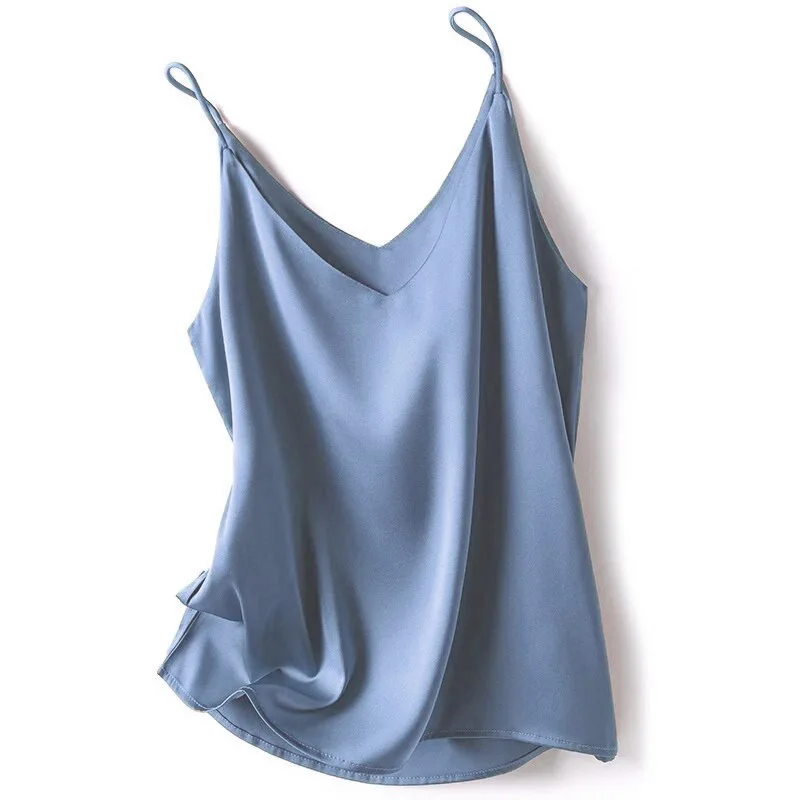 Color: GRAY, Size: L - 2024 Summer Camisole Slim Vest Sexy Women Sleeveless V-Neck Gray Tee Tank Tops Female Solid Black/White Korean Crop Tops Y2k