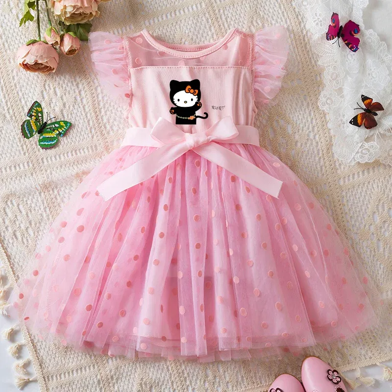 Color: MULTI, Size: M - Hello Kitty 2-6Y Baby Girl Dress Princess Mesh Skirt Summer Sleeveless Wedding Party Dresses for Girls Summer