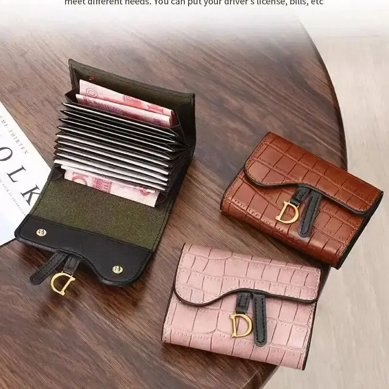 Color: Khaki - Women Luxury Card Holder Short Walet MiniPU Letter Wallet Multi Card Card Holder SmalMulti Functiona Clutch Bag