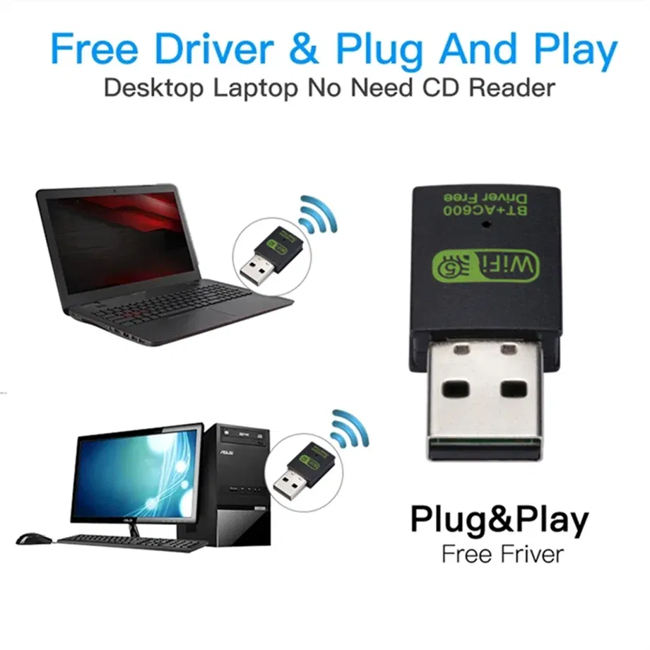 Color: WHITE, Ships From: CHINA - 600Mbps USB WiFi Bluetooth Adapter Dual Band 2.4Ghz 5.8Ghz Wireless External Receiver Mini WiFi Dongle for PC Laptop Desktop