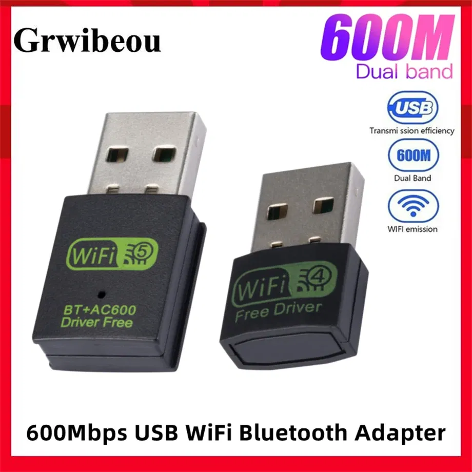 Color: WHITE, Ships From: CHINA - 600Mbps USB WiFi Bluetooth Adapter Dual Band 2.4Ghz 5.8Ghz Wireless External Receiver Mini WiFi Dongle for PC Laptop Desktop