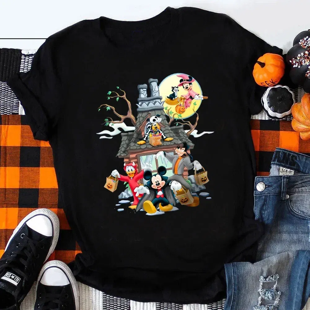 Color: WHITE, Kid Size: 3T - Funny Mickey Minnie Mummy Print Disney Children Cotton T Shirts Trick Treat Fashion Halloween Cute Kid Clothes Girls Streetwear