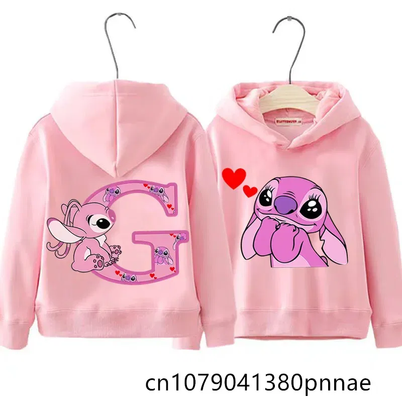 Color: Gold, Kid Size: 18M - Girls Boys Lilo and Stitch Sportswear Hoodies Casual Fashion Sweatshirts Angel Letter AZ Anime Autumn/Winter Hoodie Kids Hoodies
