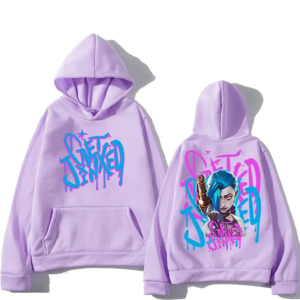 Color: green, Size: XS - Arcane Jinx Cute Hooded Anime Print Harajuku Kawaii Sweatshirt Long-sleeved Cartoon Fleece Clothes Moletom Fashion Pullovers