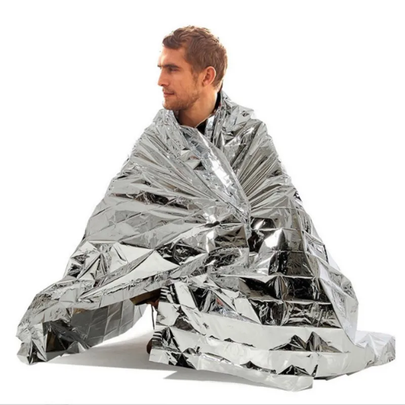 Color: Silver, Ships From: CHINA - Emergency Thermal Poncho Blanket Lightweight Folding Water Resistant Windproof Sunshade Reusable First Aid Camping Mat Pad