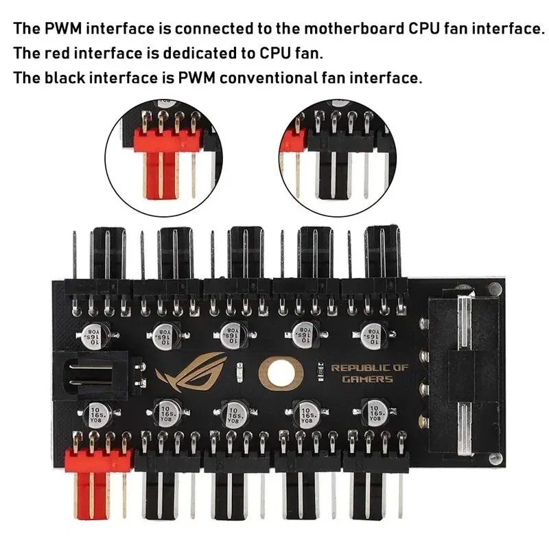 4Pin 10 Port PC Case Fan Hub PWM Controller SATA Power/Large 4P Splitter Motherboard Cooler Cooling Fan Cable